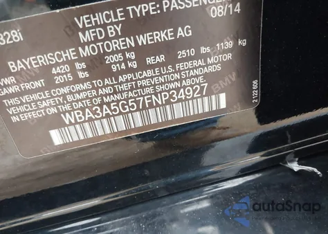 2015 BMW 328I from USA, damaged, VIN WBA3A5G57FNP34927